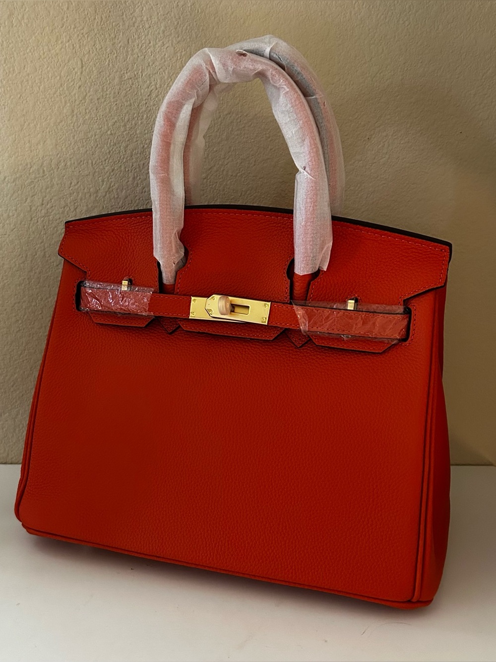 30cm Gold on Orange Top Handle Leather Satchel BK Style